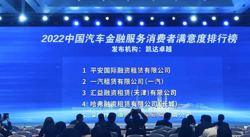 排名第一！平安租赁再次入选汽车融资租赁行业消费者满意度排行榜单